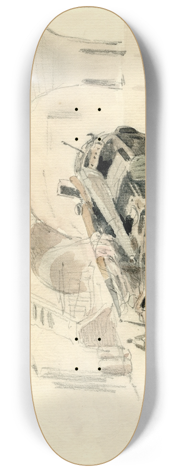 Pieter van Loon - Binnenvaartschip aan de kade bij een brug, Utrecht 8.25 inch art skate deck