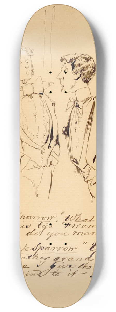 Pieter van Loon - Karik., twee over kleding converserende heren. 8.25 inch art skate deck