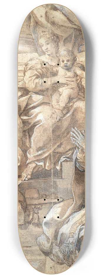 Pietro da Cortona - Madonna and Child, Saint John the Baptist and Pope Stephen 8.25 inch art skate deck