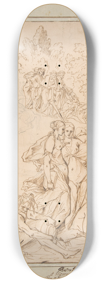 Pietro Testa - Allegorical Figures on Mount Parnassus; Study for the etching Triumph of Painting 8.25 inch art skate deck