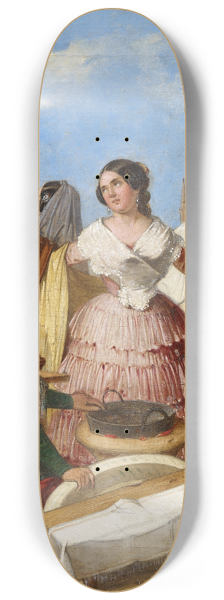 Rafael Benjumea - Courting at a Ring-Shaped Pastry Stall at the Seville Fair 8.25 inch art skate deck