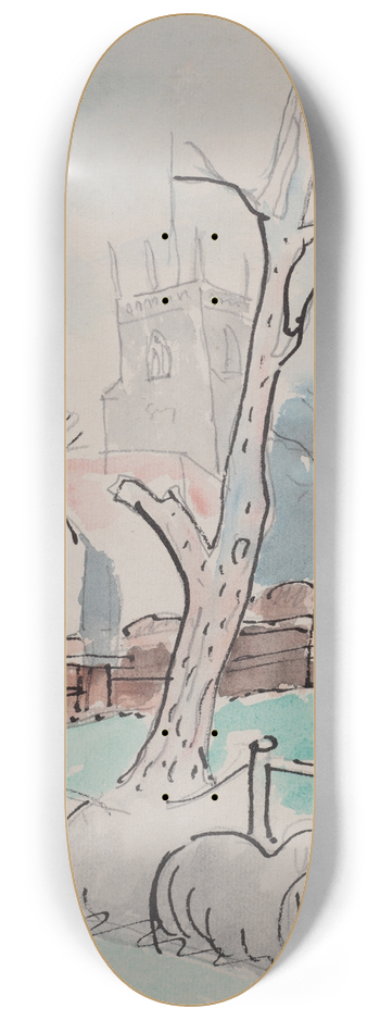 Raymond McIntyre - Trees and church tower 8.25 inch art skate deck