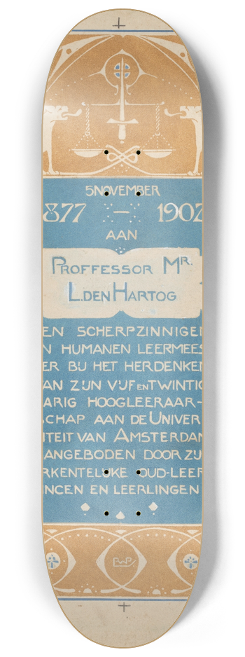 Reinier Willem Petrus de Vries - Opdrachtblad voor een album voor Prof. Mr. L. den Hartog 8.25 inch art skate deck