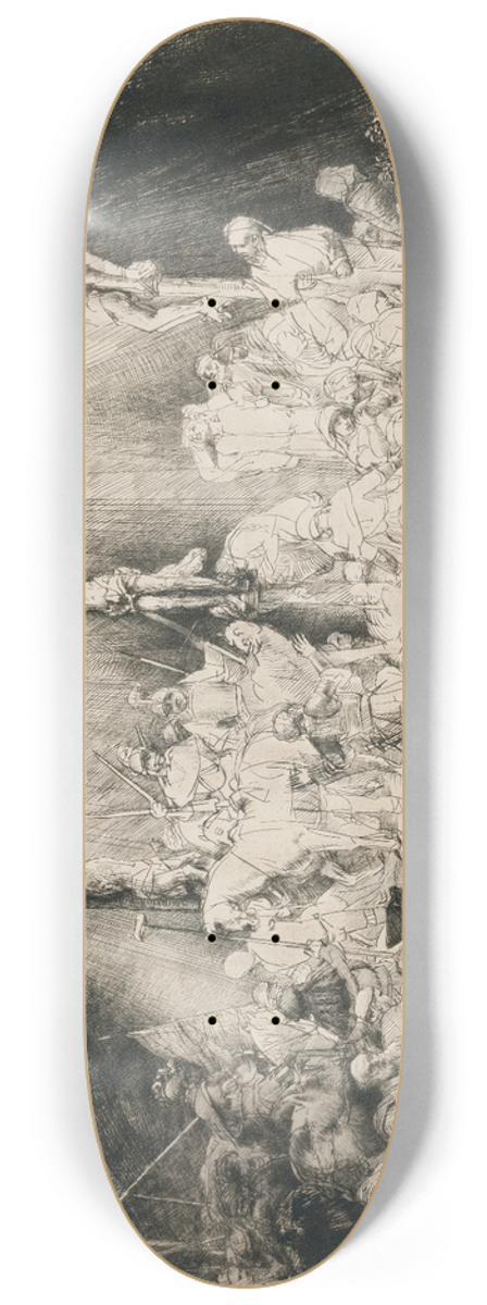 Rembrandt van Rijn - Christ crucified between the two Thieves: The Three Crosses 8.25 inch art skate deck
