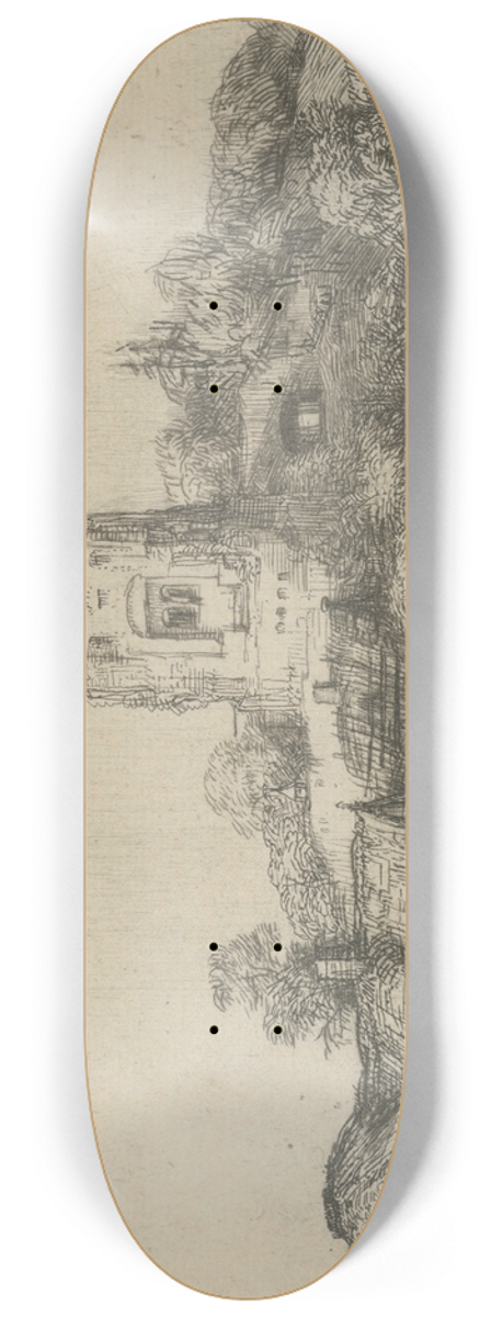 Rembrandt van Rijn - Landscape with a square Tower 8.25 inch art skate deck