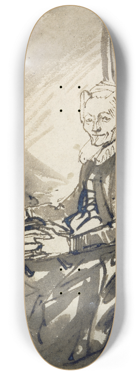 Rembrandt van Rijn - Seated Woman with an Open Book on her Lap 8.25 inch art skate deck