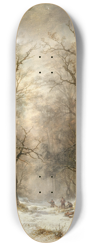 Remigius Adrianus van Haanen - Lumberjacks in a Winter Forest 8.25 inch art skate deck