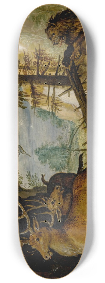 Roelant Savery - A lion hunting two deer 8.25 inch art skate deck