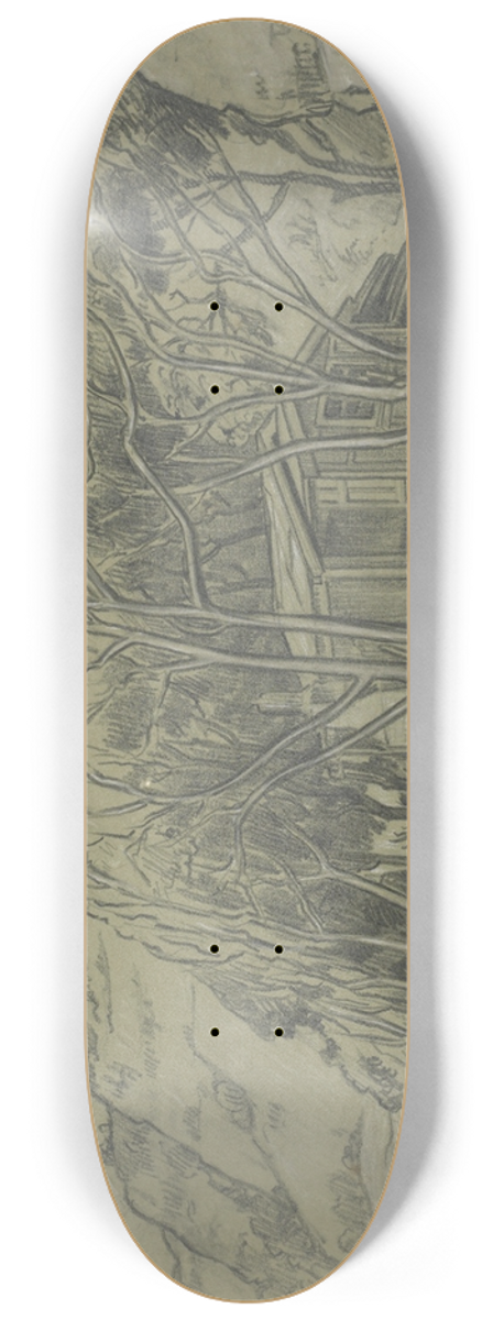 Roland Hipkins - Untitled (landscape with shed and trees) 8.25 inch art skate deck