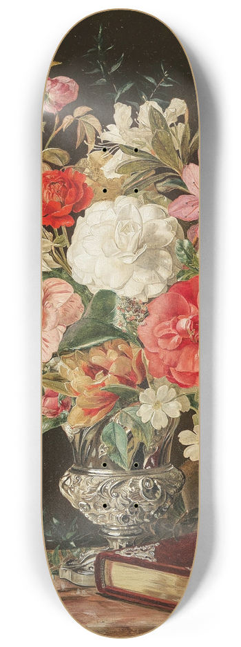 Rosalia Amon - A Bouquet of Flowers with Camellias in a Silver Vase 8.25 inch art skate deck