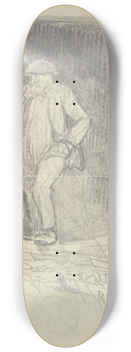 Rudolf Gudden - Ein alter Mann, die Hnde in Taschen, in einer Tr lehnend 8.25 inch art skate deck