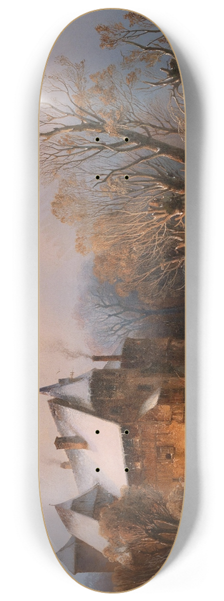 Adolf Stademann - River Landscape In Winter With House And Decorative Figures 8.25 inch art skate deck