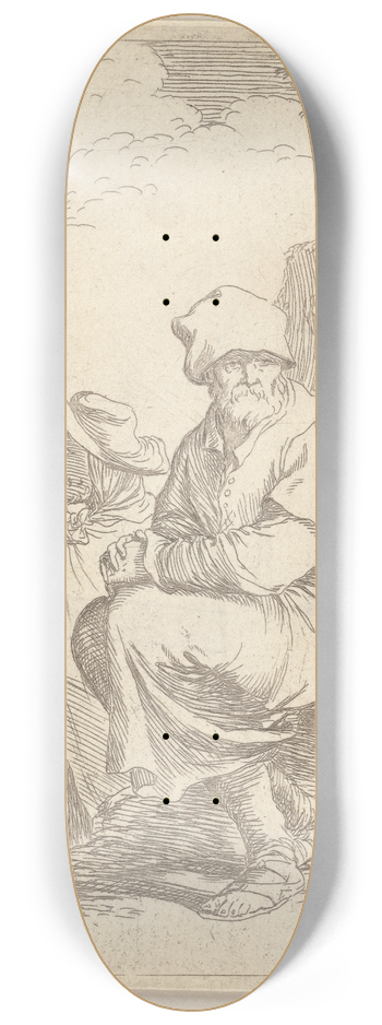 Salvator Rosa - Seated Peasant with Two Other Men 8.25 inch art skate deck