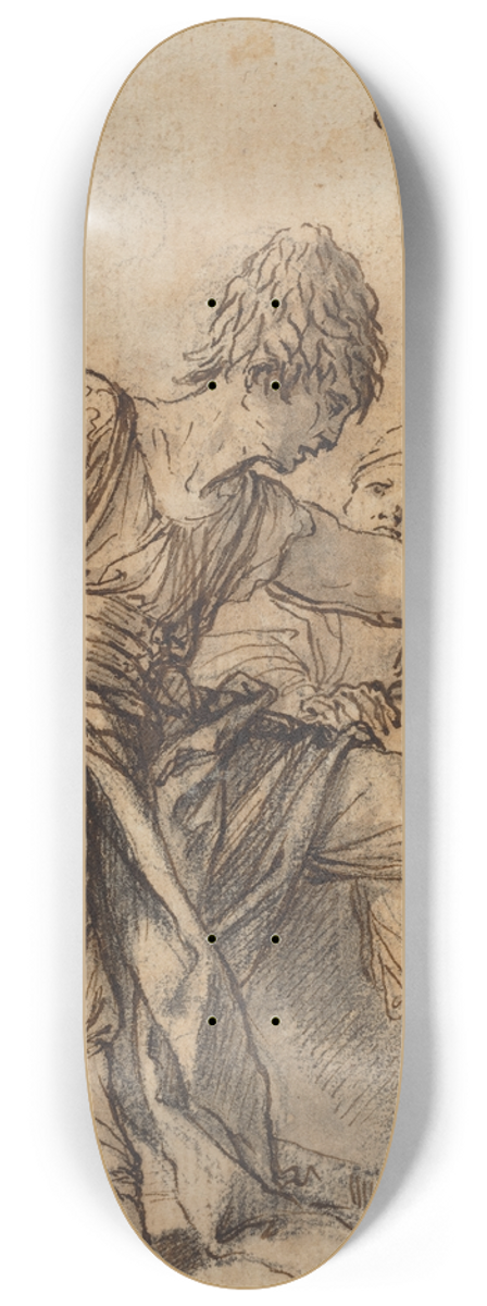 Salvator Rosa - Youth Sitting on a Wall in Conversation with Two Men 8.25 inch art skate deck