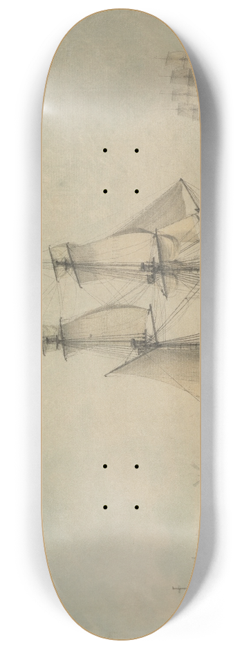 Samuel Atkins - A Trading Brig Preparing to Set Sail on the Thames, Warships Running Down the Estuary Beyond 8.25 inch art skate deck