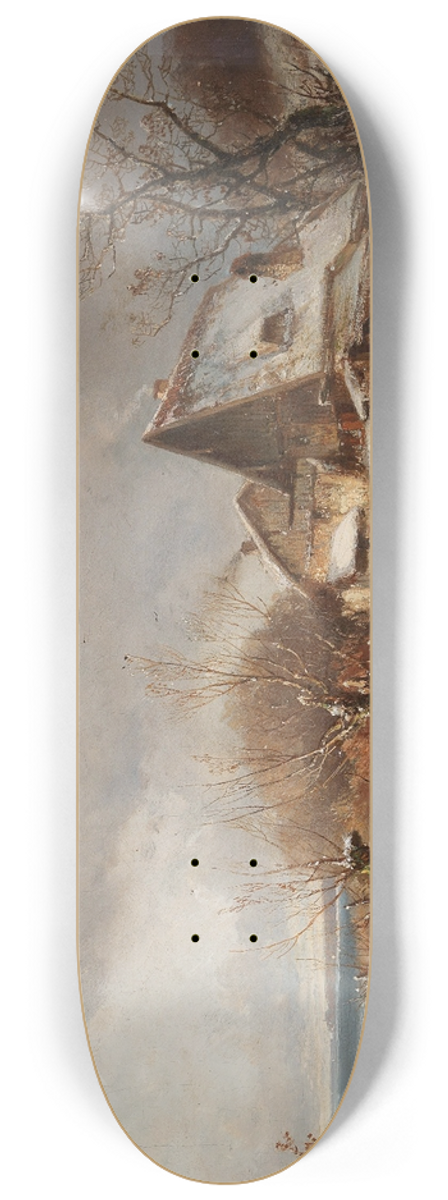 Adolf Stademann - Winter Landscape With Farmstead 8.25 inch art skate deck