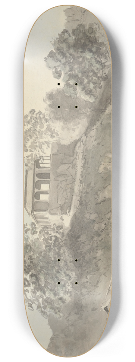 Samuel Davis - River Scene with Buildings 8.25 inch art skate deck