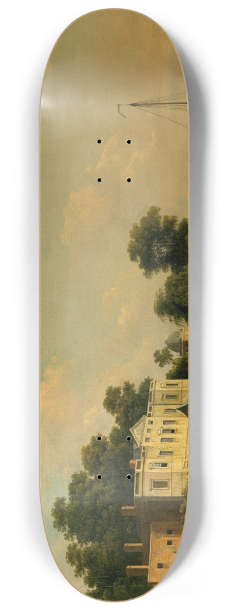 Samuel Scott - A View of Alexander Popes Villa, Twickenham, on the Banks of the Thames 8.25 inch art skate deck