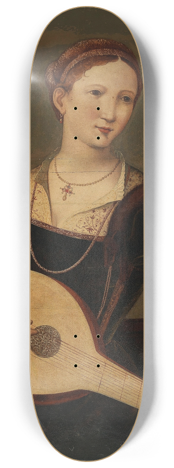 School Of Antwerp - A Young Lady Playing A Lute 8.25 inch art skate deck