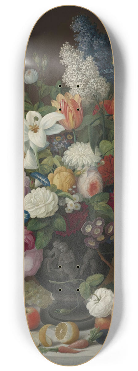 Severin Roesen - Still Life With Flowers And Fruit 8.25 inch art skate deck