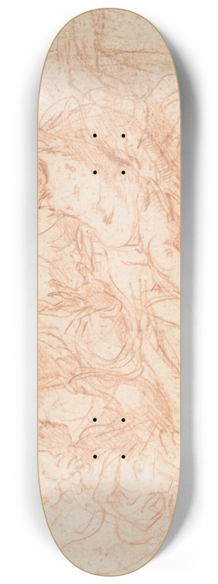Simone Cantarini - The Holy Family with Angels Bearing Symbols of the Passion 8.25 inch art skate deck
