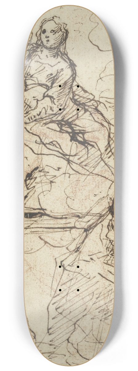 Simone Cantarini - Thronende Madonna, vor ihr ein heiliger Bischof und ein weiterer Heiliger 8.25 inch art skate deck