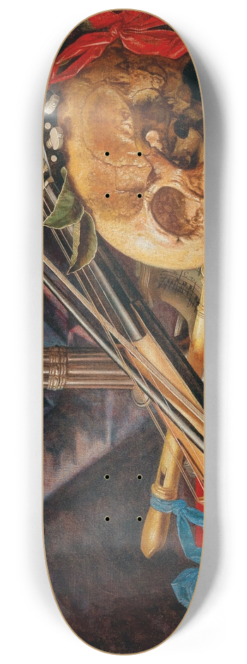 Simon Renard de Saint-Andr - A Vanitas still life with a viol, a clarinet, a skull, a sheet of music and a candle 8.25 inch art skate deck