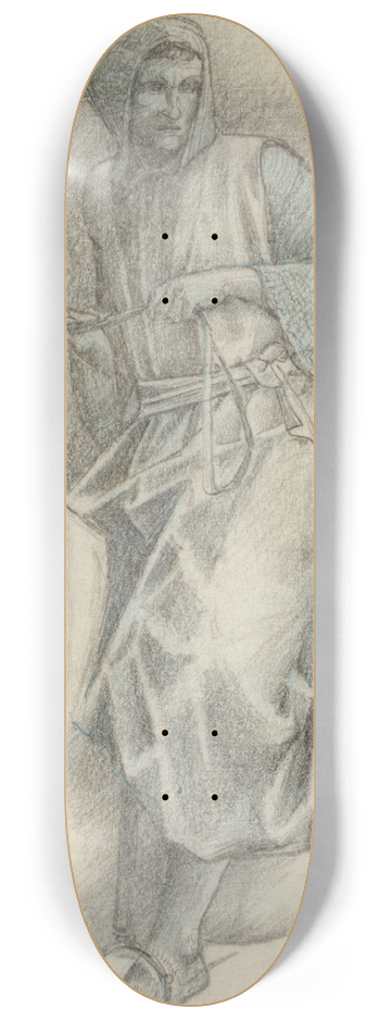Sir Edward Coley Burne-Jones - A study for Sir Ewain in the Holy Grail Tapestries 8.25 inch art skate deck
