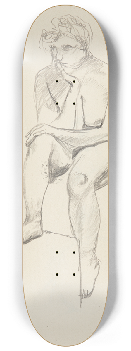 Adolf Sternschuss - akt siedzcej kobiety podpierajcej doni twarz 8.25 inch art skate deck