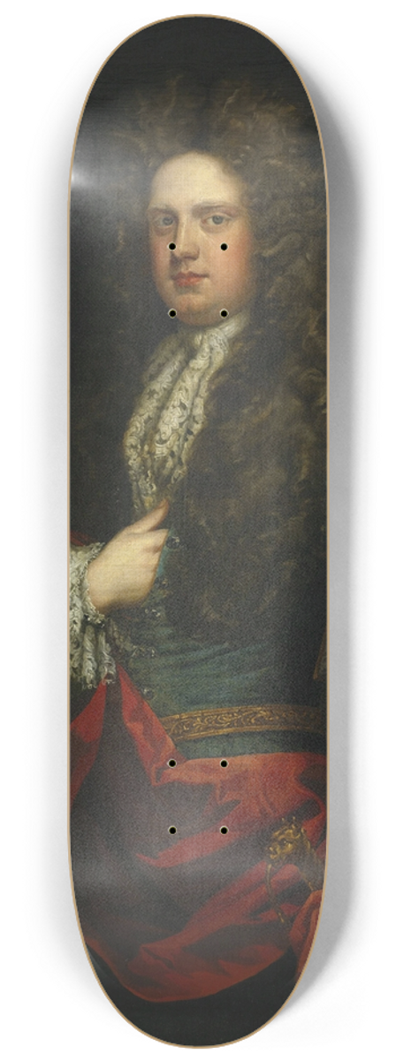 Sir Godfrey Kneller - Portrait of a Gentleman Dressed in Blue with a Red Mantle 8.25 inch art skate deck