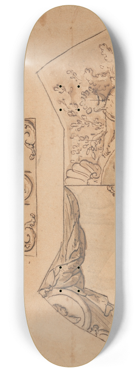 Sir James Thornhill - Design for a Ceiling Decoration (with a Parrot) 8.25 inch art skate deck