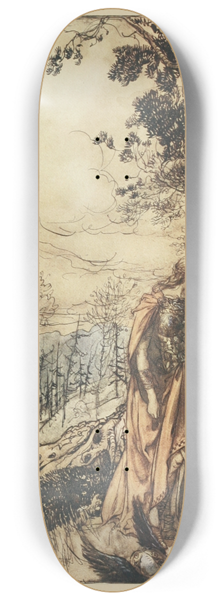 Arthur Rackham - Brunnhilde stands for a long time dazed and alarmed 8.25 inch art skate deck