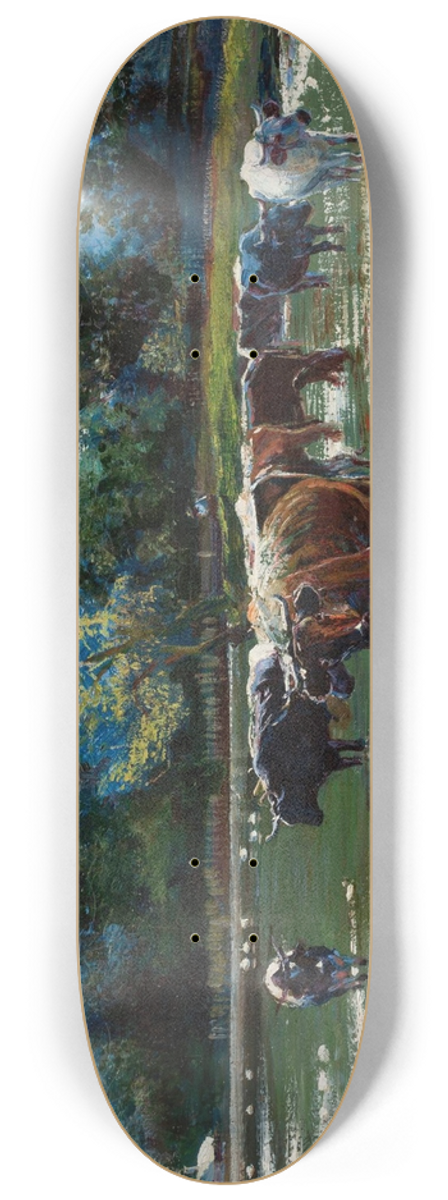 Stanisaw Masowski - Cows wading in the river 8.25 inch art skate deck