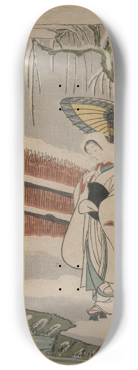 Suzuki Harunobu - The Heron Maiden Standing Beneath a Willow Tree 8.25 inch art skate deck