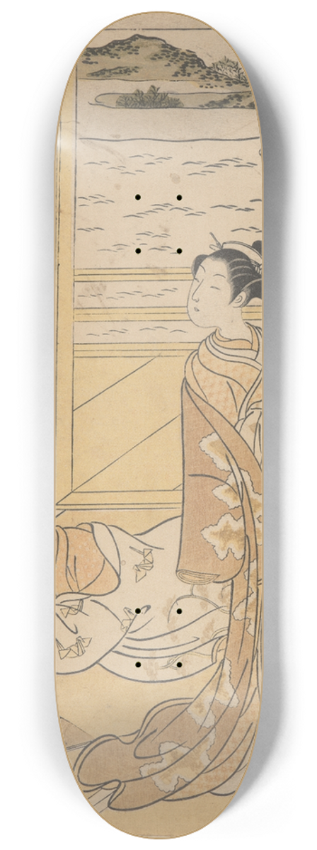 Suzuki Harunobu - Two Courtesans on Terrace; One Reading, One Smoking 8.25 inch art skate deck