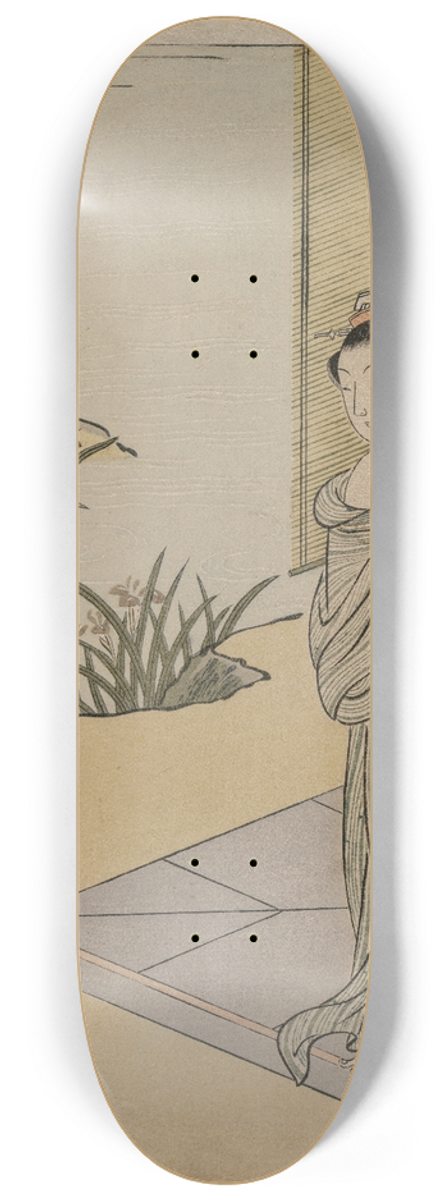 Suzuki Harunobu - Young Woman Looking at a Pot of Pinks 8.25 inch art skate deck