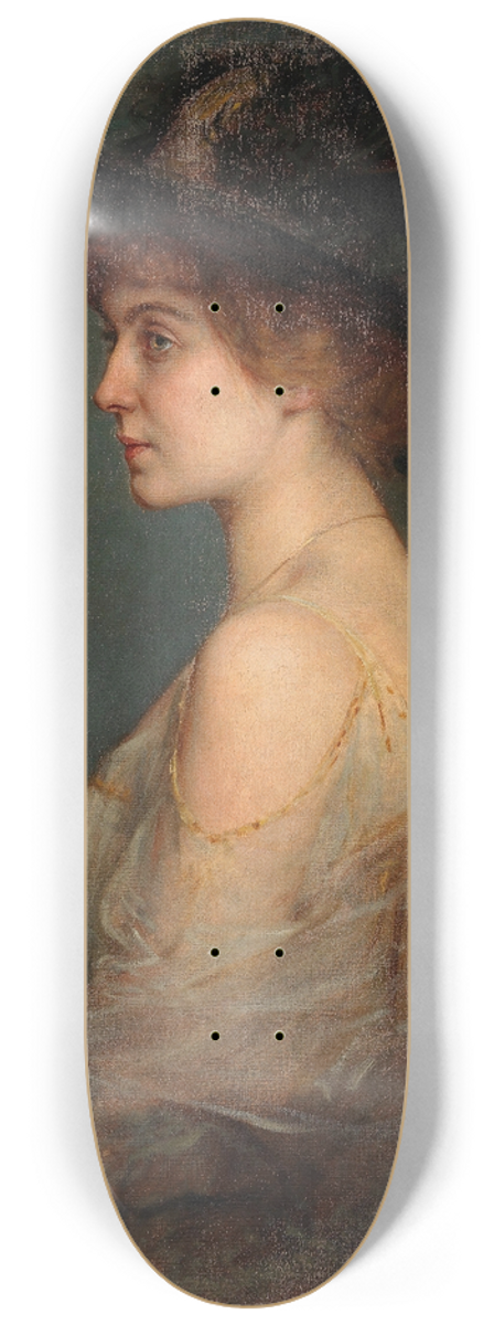 Arthur Von Ferraris - Profilportrait einer Dame mit groem federgeschmcktem Hut 8.25 inch art skate deck