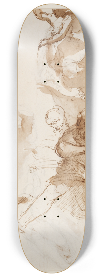 Taddeo Zuccari - Studien zu einem sitzenden Propheten oder Evangelisten mit aufgeschlagenem Buch, zu einem Engel und Fustudie 8.25 inch art skate deck