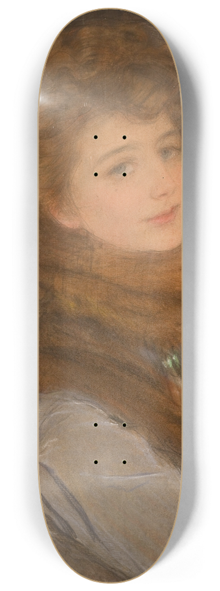 Teodor Axentowicz - Portrait of a Woman in a Fox Fur Collar 8.25 inch art skate deck