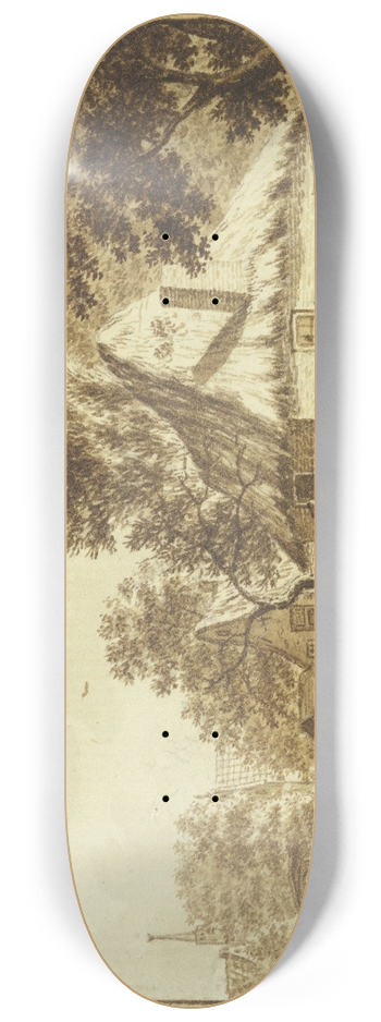 Theodor de Bruyn - Bauerndorf, ein Mann fhrt ein Pferd aus seinem Hof, vorne ein Hund 8.25 inch art skate deck