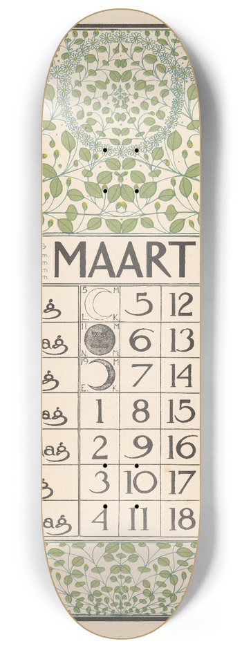 Theo Nieuwenhuis - Kalenderblad voor maart 1899 8.25 inch art skate deck