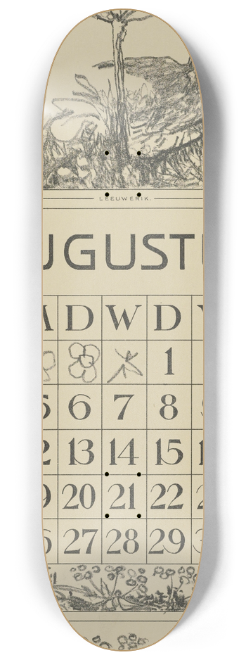Theo van Hoytema - Kalenderblad augustus met leeuwerik en bloem 8.25 inch art skate deck