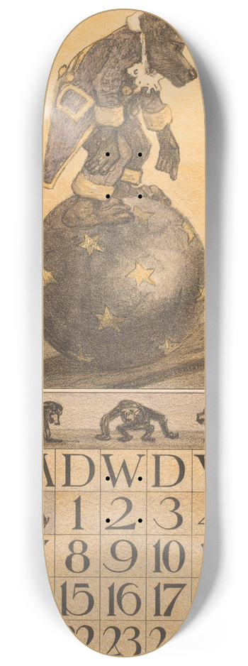 Theo van Hoytema - Kalenderblad februari met aap op een bal 8.25 inch art skate deck
