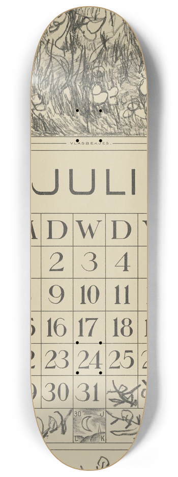 Theo van Hoytema - Kalenderblad juli met vlasbekjes 8.25 inch art skate deck