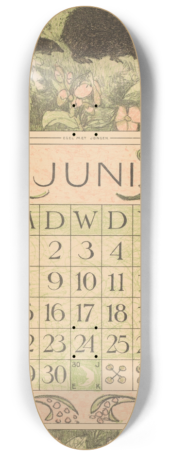 Theo van Hoytema - Kalenderblad juni met egels 8.25 inch art skate deck