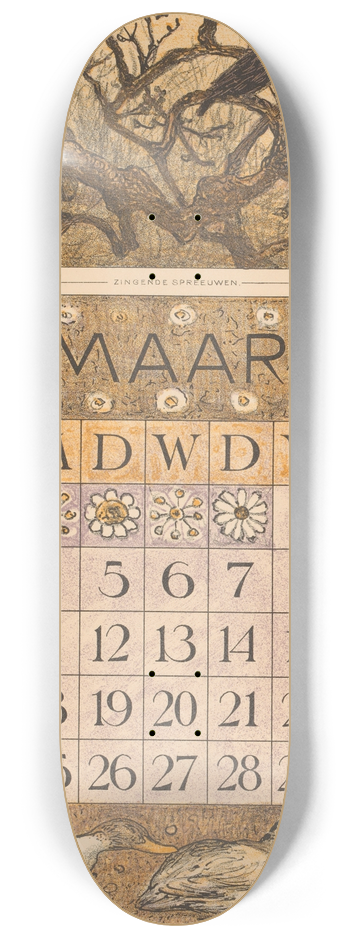 Theo van Hoytema - Kalenderblad maart met spreeuwen en eenden 8.25 inch art skate deck
