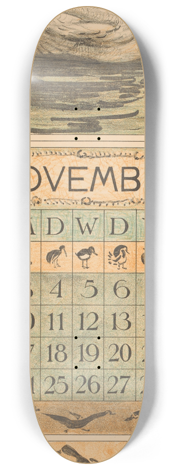 Theo van Hoytema - Kalenderblad november met drie slapende eenden 8.25 inch art skate deck