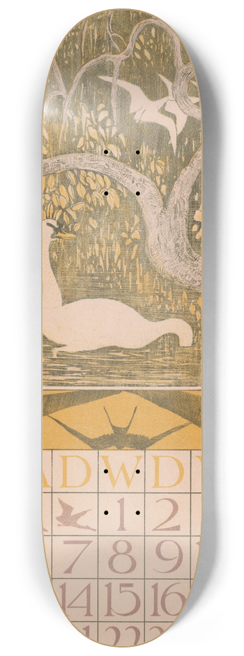 Theo van Hoytema - Kalenderblad oktober met zwanen 8.25 inch art skate deck
