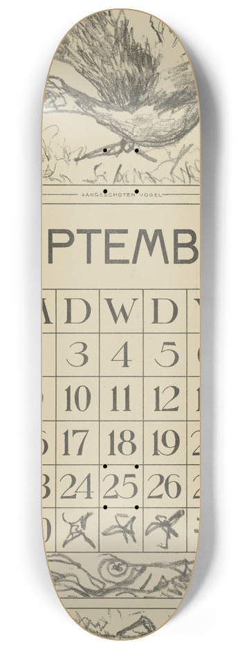 Theo van Hoytema - Kalenderblad september met aangeschoten vogel 8.25 inch art skate deck
