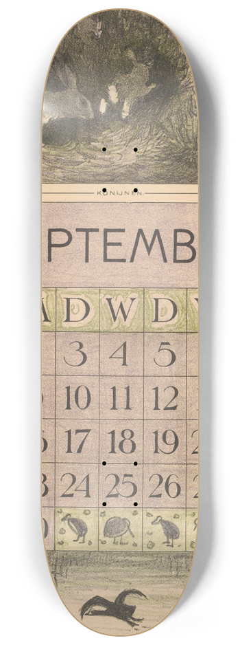 Theo van Hoytema - Kalenderblad september met konijnen 8.25 inch art skate deck